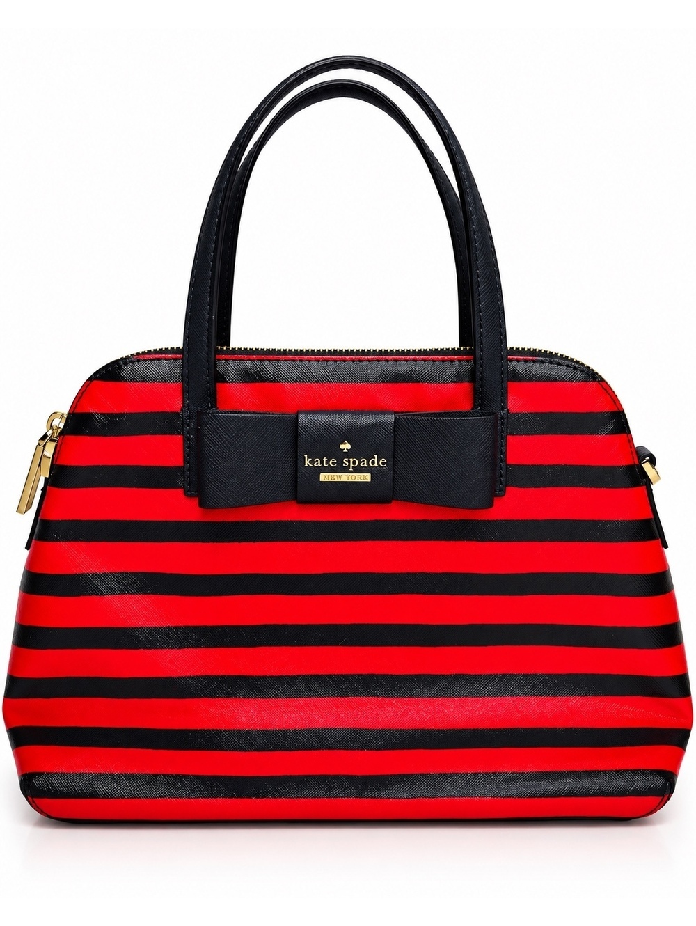 Kate Spade New York Red Black Striped Bow Satchel Handbag Excellent